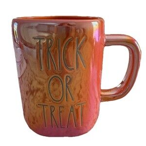 RAE DUNN Halloween LL "TRICK OR TREAT" Orange Two Sided Mug Jac-o-lantern